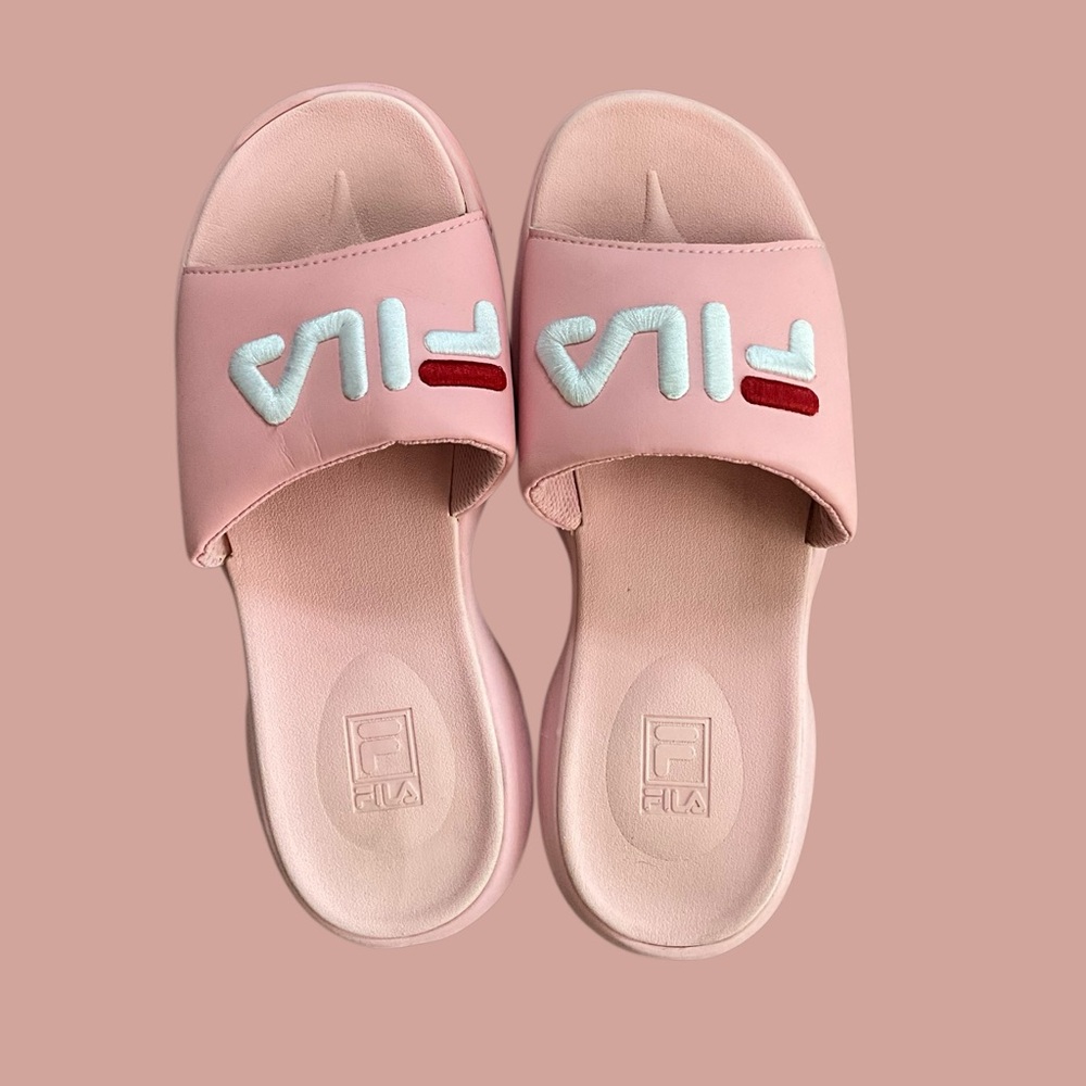 Fila Women's Pink Embroidered Logo Slide Sandals